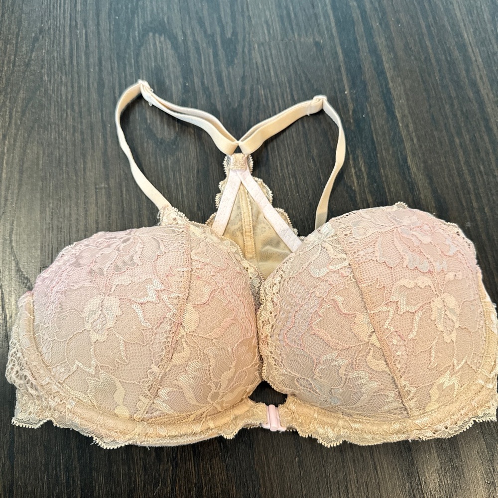 Victoria's Secret Lace Racerback Bra in Pink and Cream